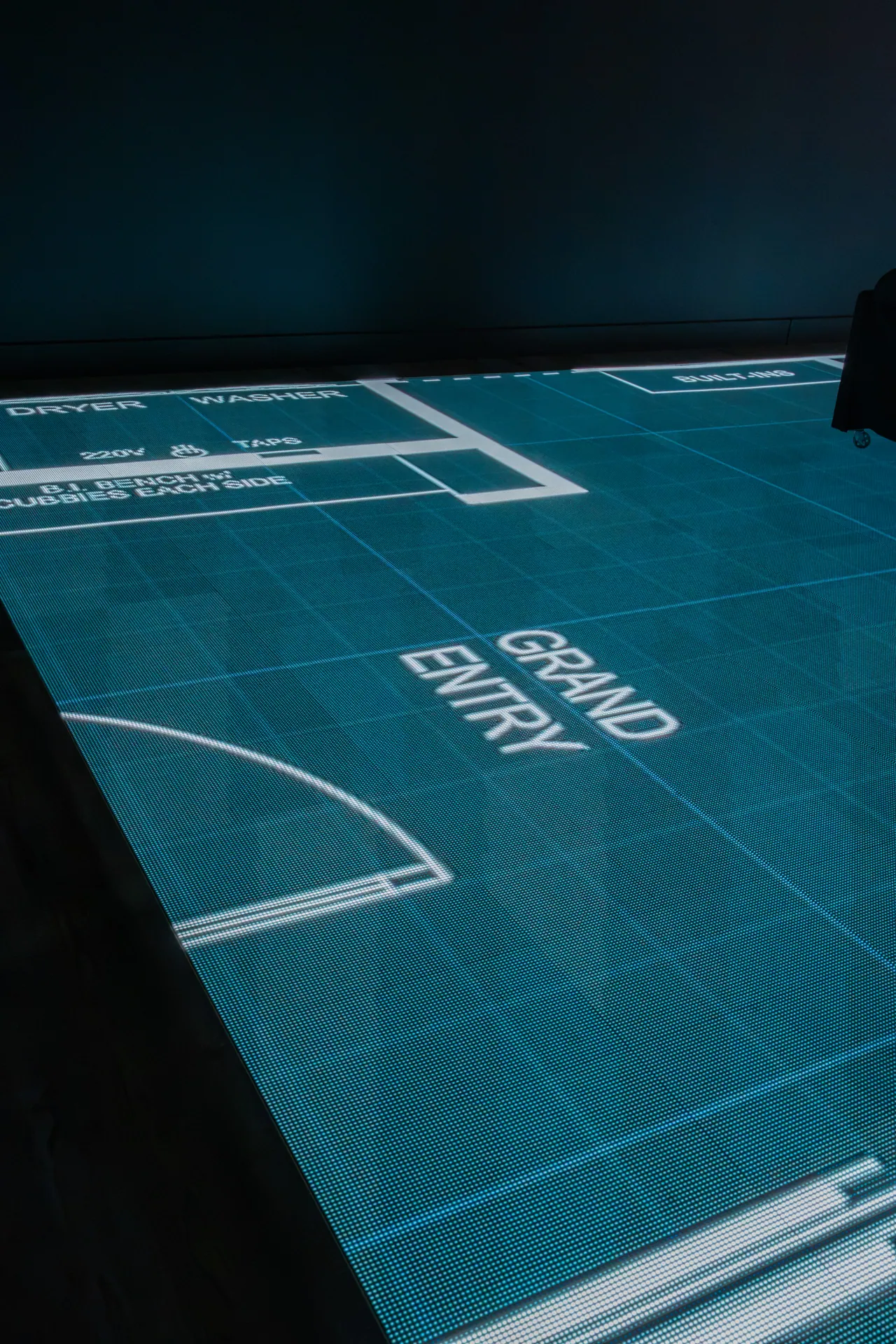 The grand entry marked at true scale on the LED floor