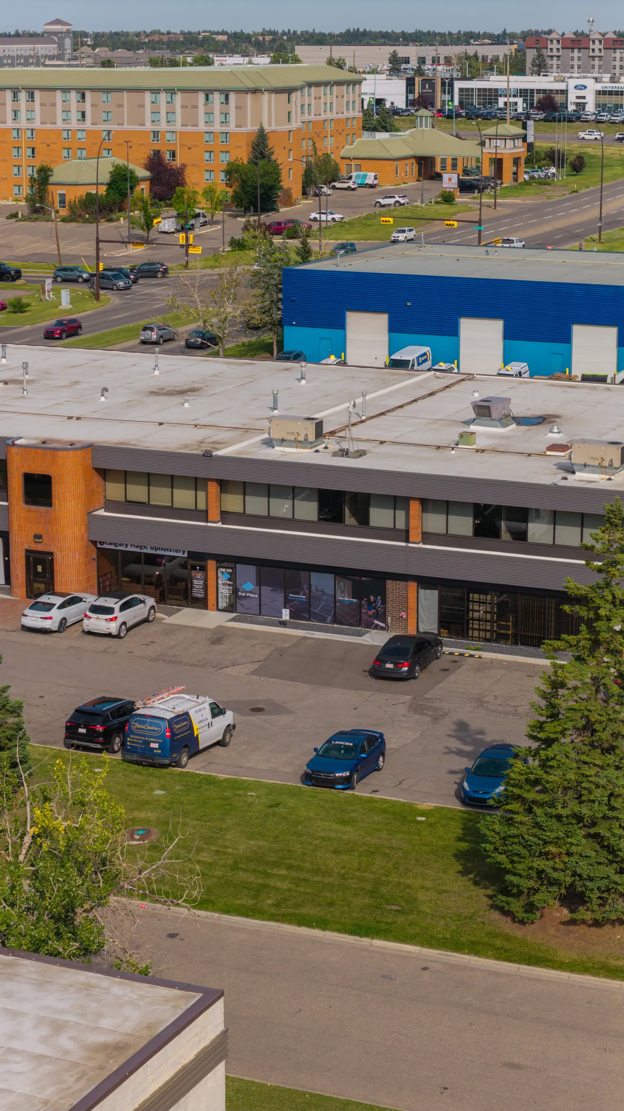 The entrance and parking outside the Calgary studio building